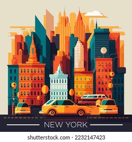 símbolo de construcción de la ciudad de Nueva York de viaje marca emblemática para Postcard, banner, guía para turistas Ilustración vectorial de caricatura plana