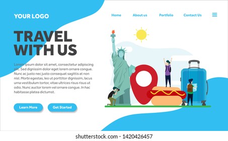 Travel New York creative illustration landing page template vector graphics. travel to New York flat style illustration vector. landing page template, for website template.