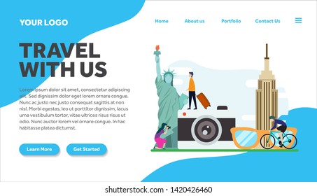 Travel New York creative illustration landing page template vector graphics. travel to New York flat style illustration vector. landing page template, for website template.