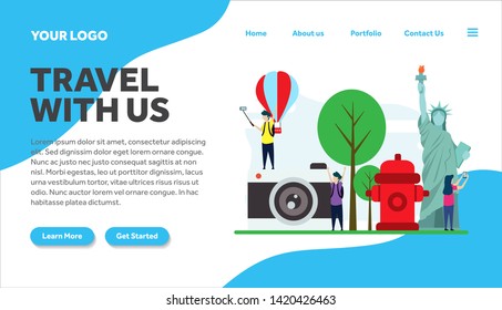 Travel New York creative illustration landing page template vector graphics. travel to New York flat style illustration vector. landing page template, for website template.