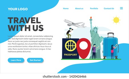 travel new york creative illustration landing page template vector graphics ,travel to new york flat style illustration vector,landing page template, for website template