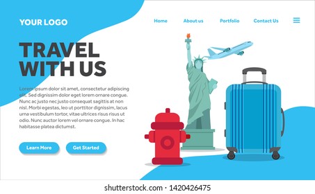 Travel New York creative illustration landing page template vector graphics. travel to New York flat style illustration vector. landing page template, for website template.