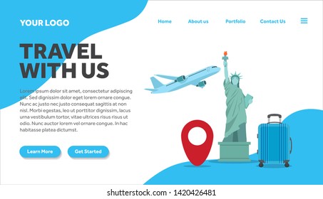 Travel New York creative illustration landing page template vector graphics. travel to New York flat style illustration vector. landing page template, for website template.