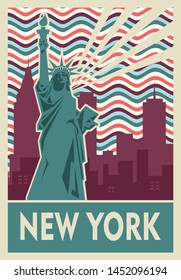 travel to new york poster design, postage stamp, sticker, banner. 