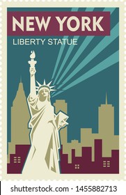 travel to new york poster design, postage stamp, sticker, banner.