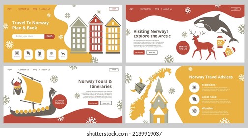 Travel to Norway, country landing page design set
