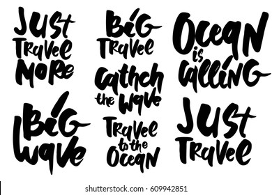 Travel to the ocean. Just travel more. Ocean is calling.  Catch the wave.Big wave. Vector illustration