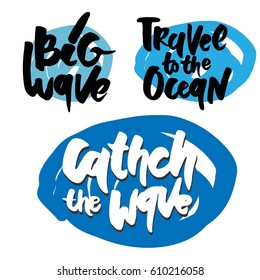 Travel to the ocean.Big travel.Catch the wave.Vector illustration
