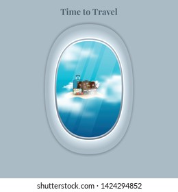 Travel offer banner concept with porthole airplane