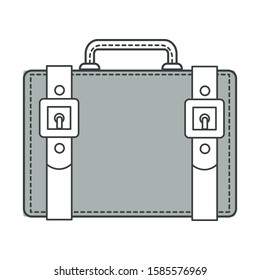 Travel old-fashioned suitcase with belts detailing and handle