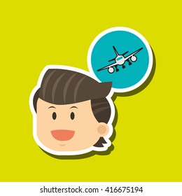travel on airplane design, flat illustration