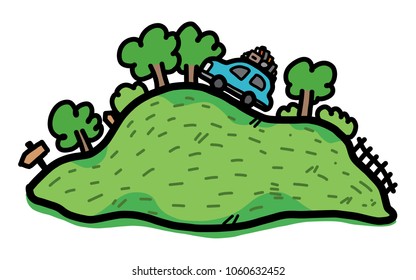 travel on mountain / cartoon vector and illustration, hand drawn style, isolated on white background.