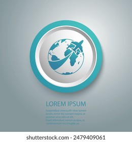 Travel on plane throughout world blue icon, international flights, flight airplane around globe, editable stroke vector illustration