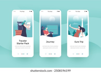Travel onboarding app screen vector design in eps 10