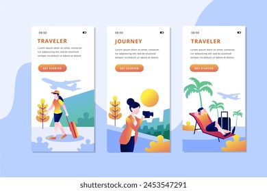 Travel onboarding app screens collection vector design in eps 10