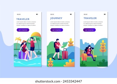 Travel onboarding app screens set vector design in eps 10