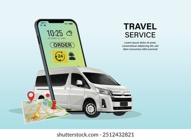 travel online logo icon mini bus van art design vector template