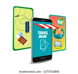 Travel online Mobile. Vector concept on white background