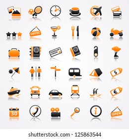 Travel orange icons with reflection