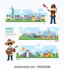 Travel and outdoor Landmark mexico, canada, usa Template Design Infographic. Concept Vector Illustration 
