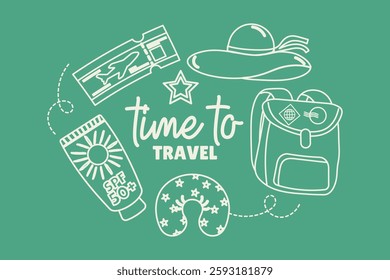 Travel outline background with elements doodle