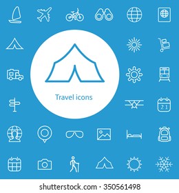 travel outline, thin, flat, digital icon set for web and mobile