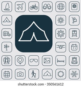 travel outline, thin, flat, digital icon set for web and mobile
