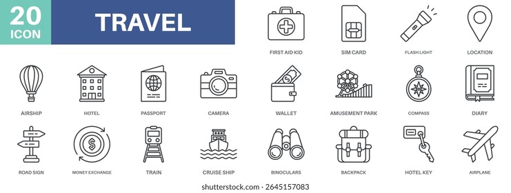 travel pack concept design icons set collections, simple style design inspiration for any interface and purpose suitable for symbols and more