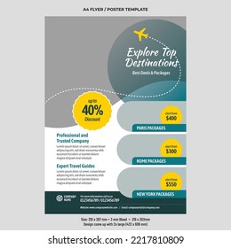 Travel package offer and holiday deals promotion A4 flyer design template