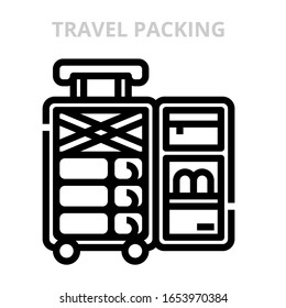 EMBALAJE DE VIAJE: Icono para página web, aplicación, tarjeta, impresión, publicaciones en medios sociales, etc.