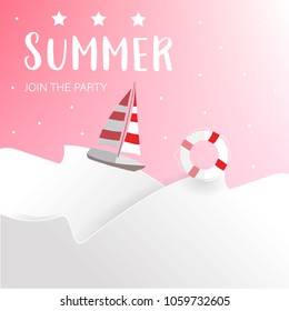 Travel paper cut collection for banners,Flyers,Placards with wave,sea,ship in summer