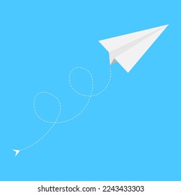 Travel, paper plane path.Dotted line airplane route. Vector