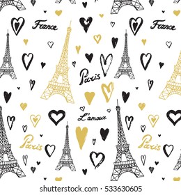 Travel Paris Eiffel Tower Vector Line Pattern