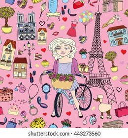 Travel in Paris seamless pattern