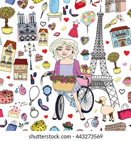 Travel in Paris seamless pattern