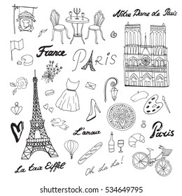 Travel Paris vector line set