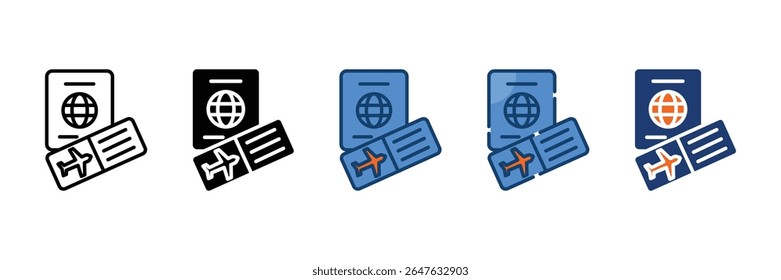 Conjunto de iconos de pasaporte de viaje Colección de estilo múltiple