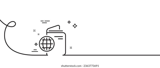 Travel passport line icon. Continuous one line with curl. Trip id document cover sign. Abroad holidays symbol. Travel passport single outline ribbon. Loop curve pattern. Vector