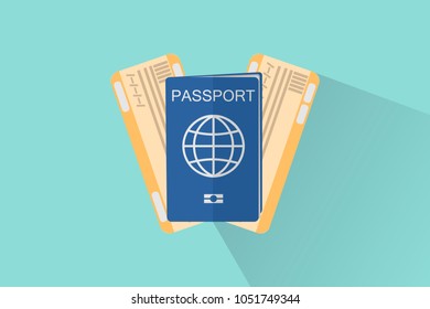 travel passport and plane tickets, flat style design
