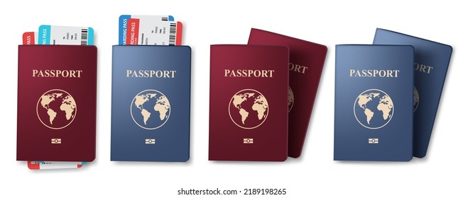 Travel passport vector set design  Plane ticket   passport collection for holiday vacation travelling elements  Vector Illustration 