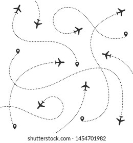 Travel Pattern Concept Airplane Route Silhouette On White Background