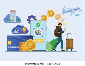 Travel and payment Digital currency. Secure payments around the world. Money cards transfers and financial transactions.