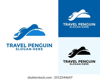 Viaje con el Vector del logotipo del pingüino, la agencia de viajes o la Plantilla del diseño del logotipo del viajero