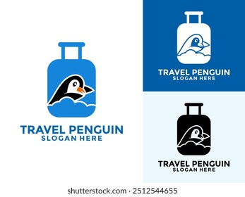 Viaje con el Vector del logotipo del pingüino, la agencia de viajes o la Plantilla del diseño del logotipo del viajero