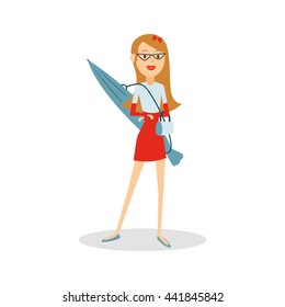 Travel people cartoon. Woman with a parasol going to the beach vector character design.