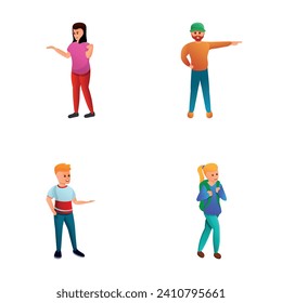 Travel people icons set cartoon vector. Male and female traveler character. Tourism, active recreation