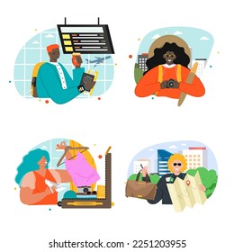 Travel people isolated vector scene adventure set