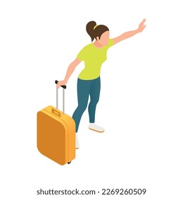 Travel people isometric icons composition with isolated faceless human character with luggage vector illustration