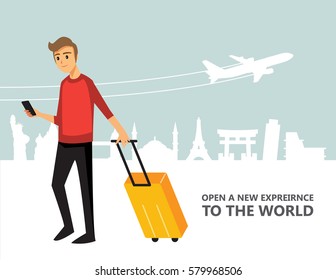 Travel people,landmark and transport,Vector illustration cartoon character.