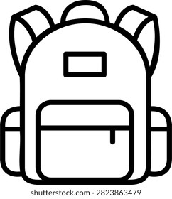 Travel photography camera backpack line art icon
